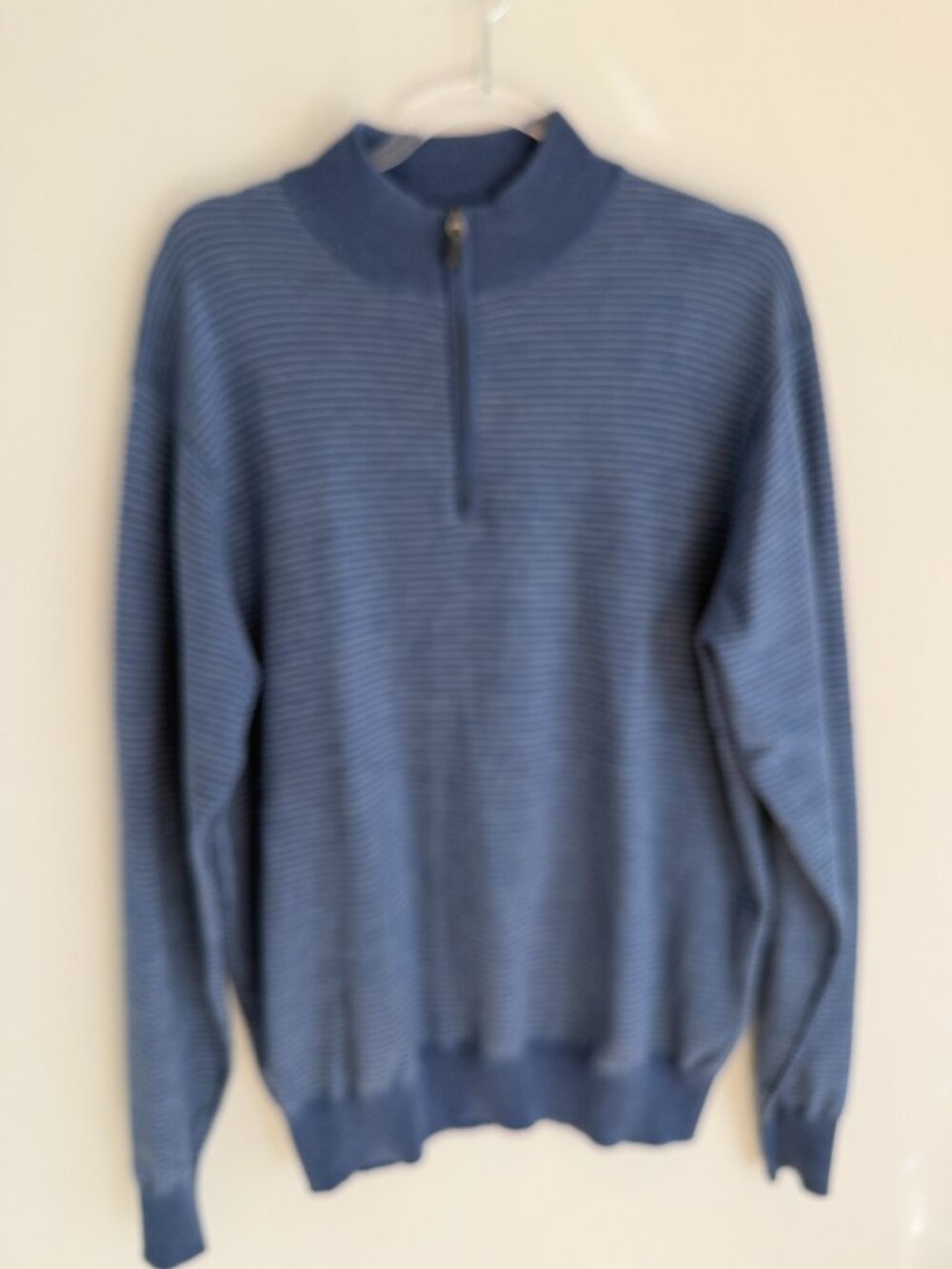 Peter Millar Merino Wool 1/4 Zip Sweater Men's Large Blue Micro Stripe